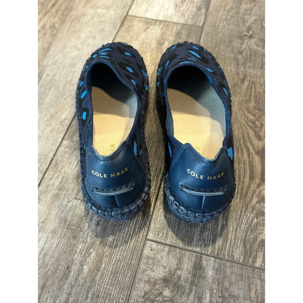 Cole Haan Women Navy Blue Leopard Print Espadrille‎ Flats Shoes Size 5B